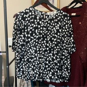 Diane Von Furstenberg (DVF) Black with white hearts peplum blouse